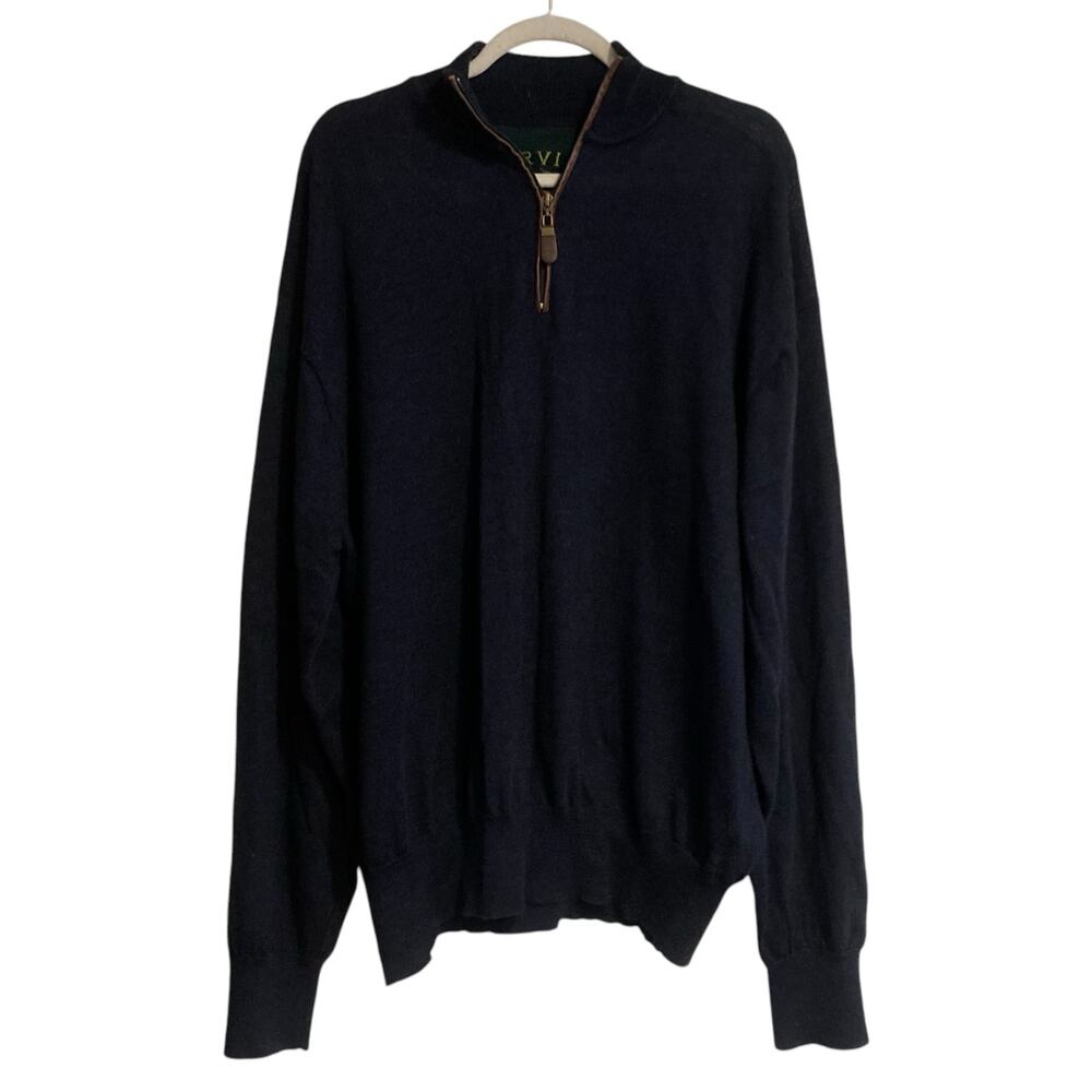 Orvis Navy 1/4 Zip Merino Wool Knit Classic Preppy Tailored Sweater Size XXL